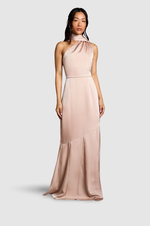 Satin One Shoulder Maxi Dress
