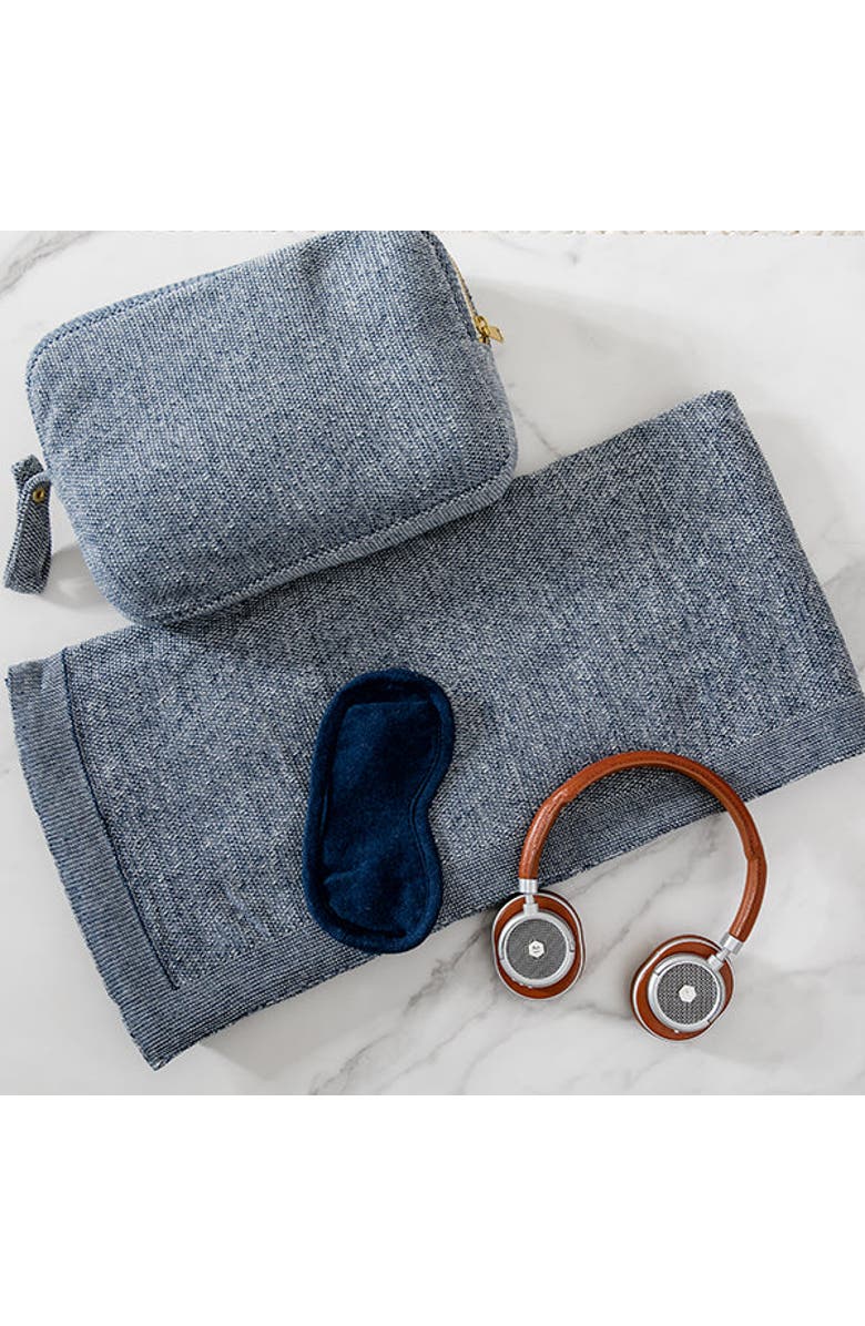 Pink Lemonade Shades Organic Cotton Travel Blanket and Eye Mask Set, Main, color, Navy