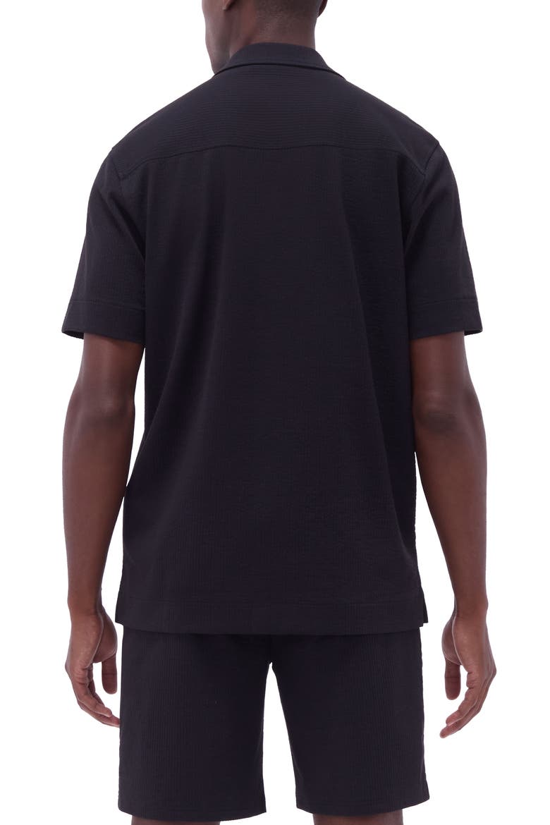 Camp Collar Short Sleeve Button-Up Shirt, Alternate, color, BLACK