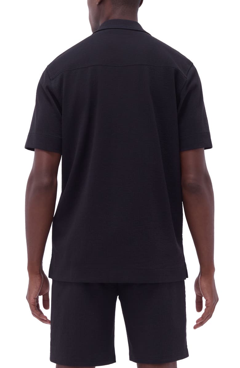 Bugatchi Camp Collar Short Sleeve Button-Up Shirt, Alternate, color, Black