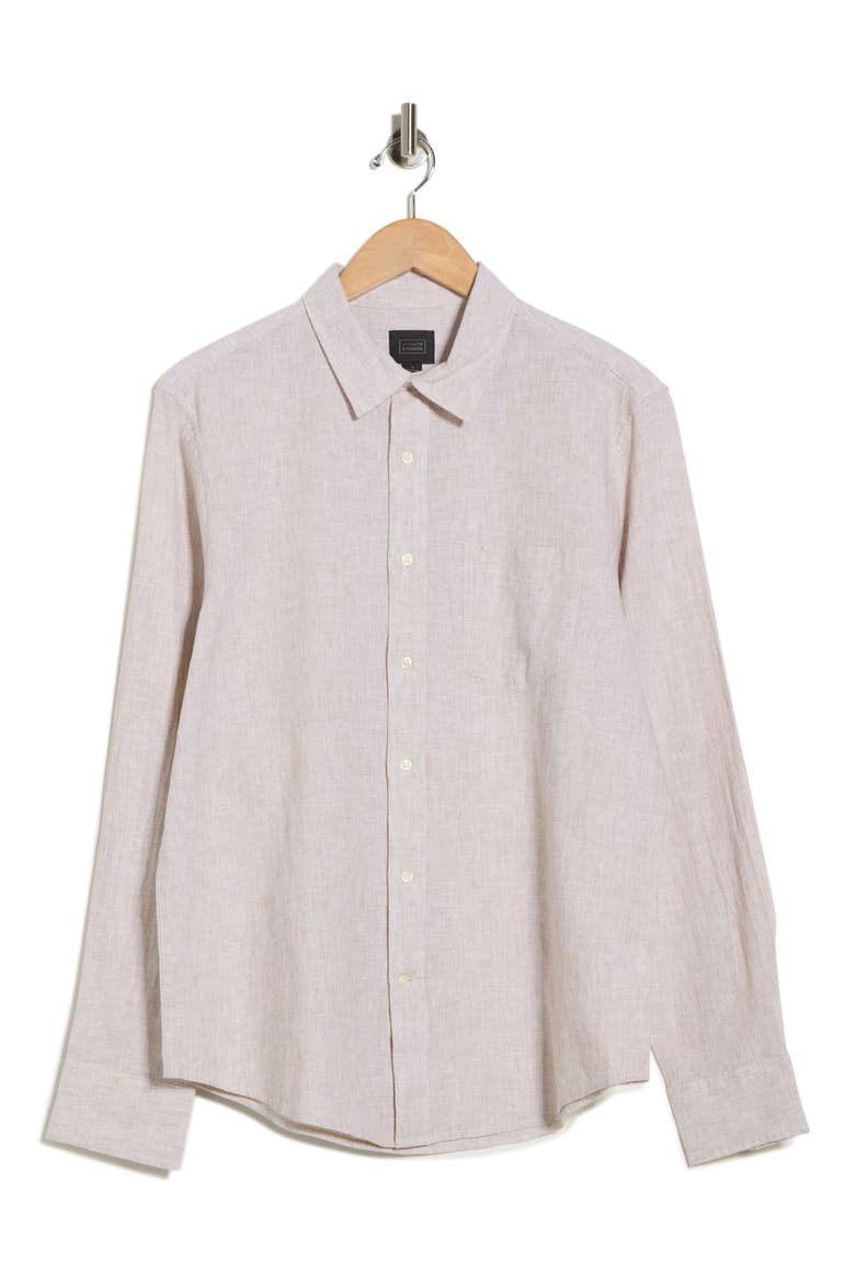 Linen Blend Button-Up Shirt, Alternate, color, TAN BURROW- WHITE EOE