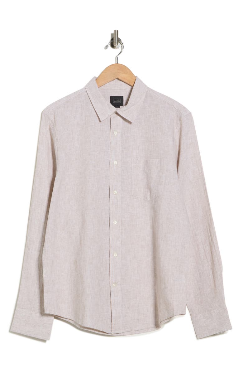 14th & Union Linen Blend Button-Up Shirt, Alternate, color, Tan Burrow- White Eoe