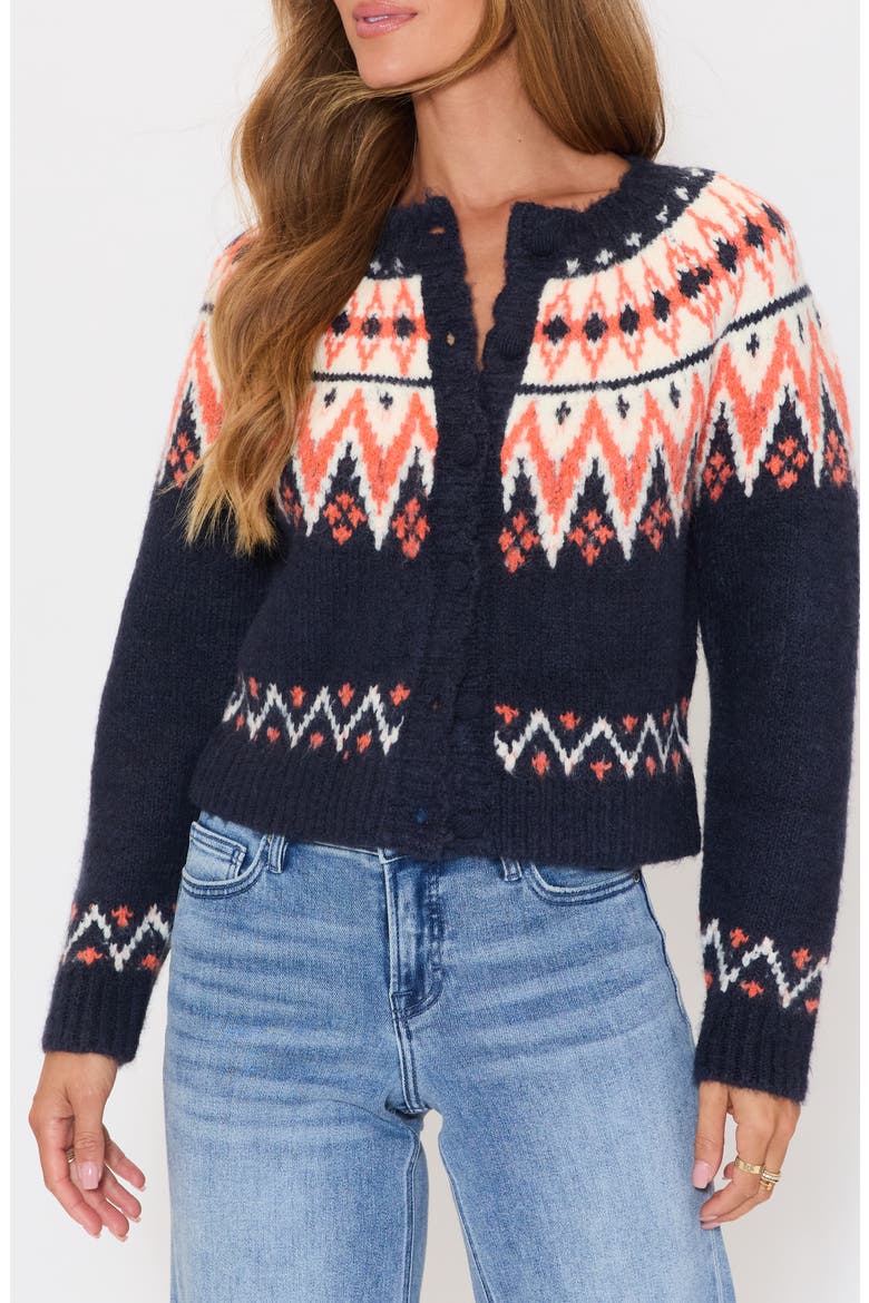 Aurora Fair Isle Cardigan, Main, color, NAVY/ ORANGE