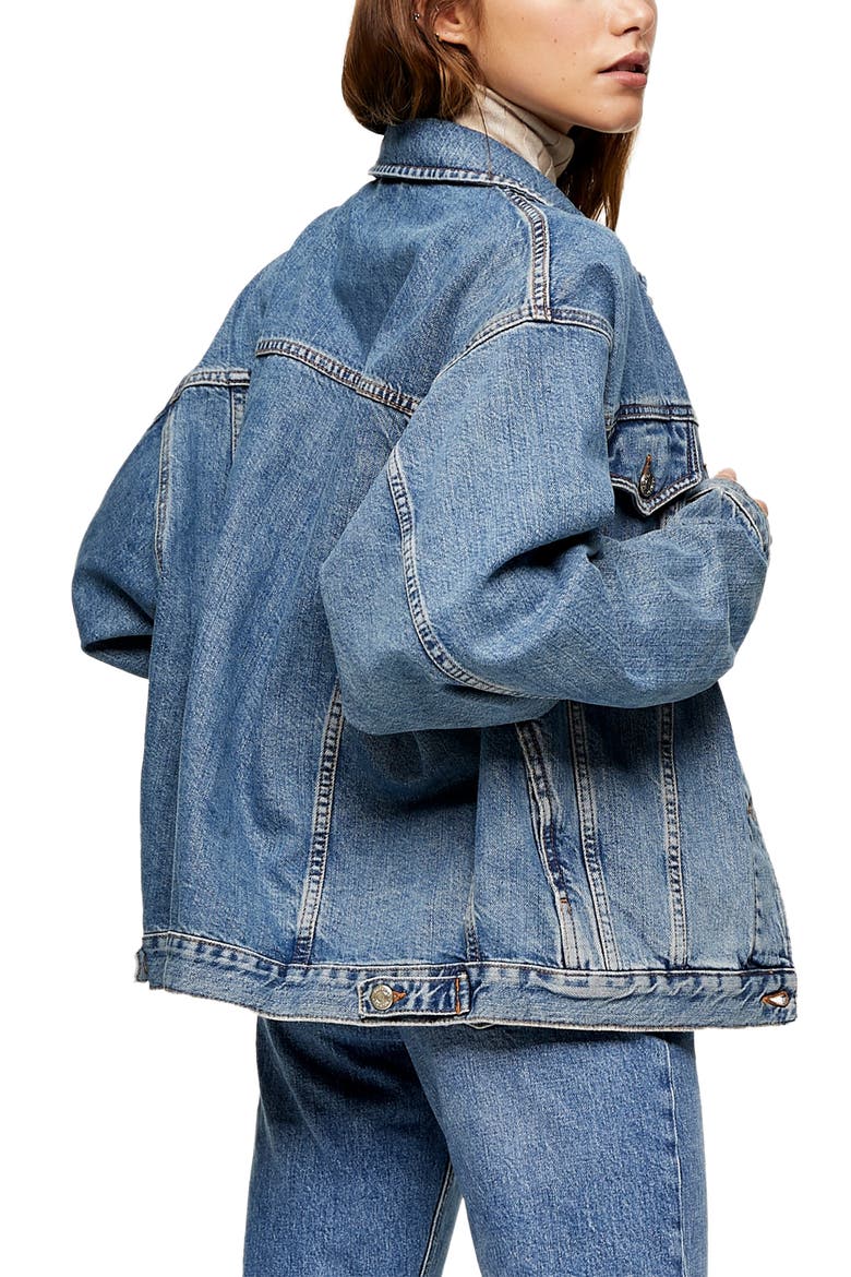 Oversize Denim Jacket, Alternate, color, MID DENIM