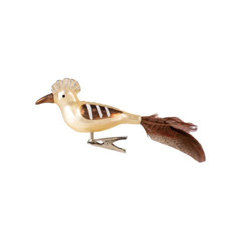 Mercury Glass Hoopoe Bird Ornament with Faux Feather Accent