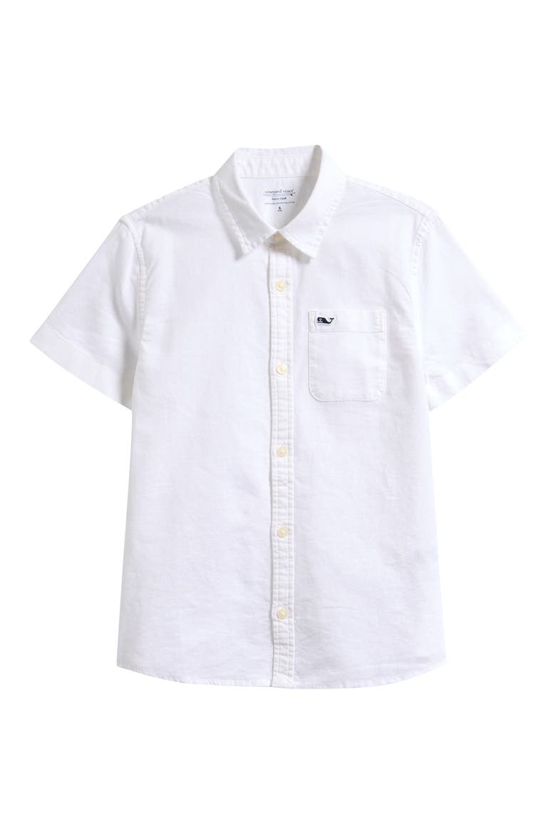 Kids' Short Sleeve Linen & Cotton Shirt, Main, color, WHITE CAP