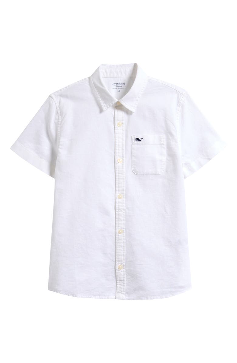 vineyard vines Kids' Short Sleeve Linen & Cotton Shirt, Main, color, White Cap