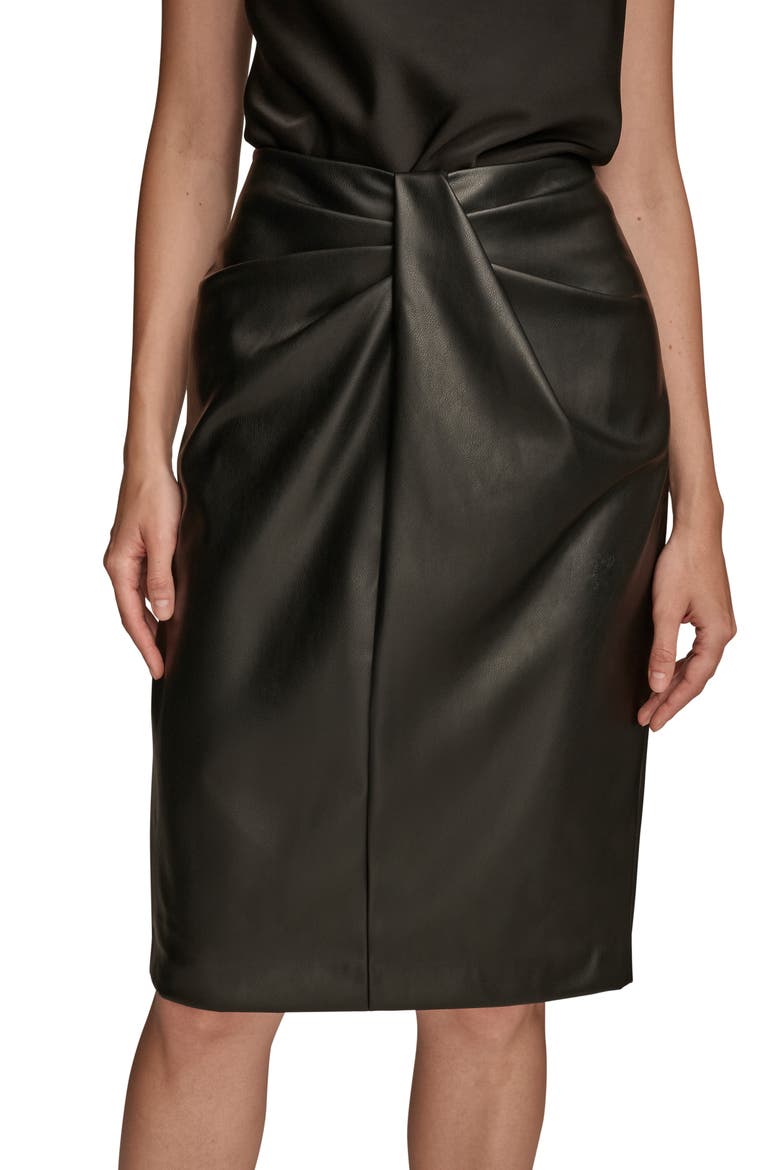 Drape Detail Faux Leather Pencil Skirt, Alternate, color, BLACK