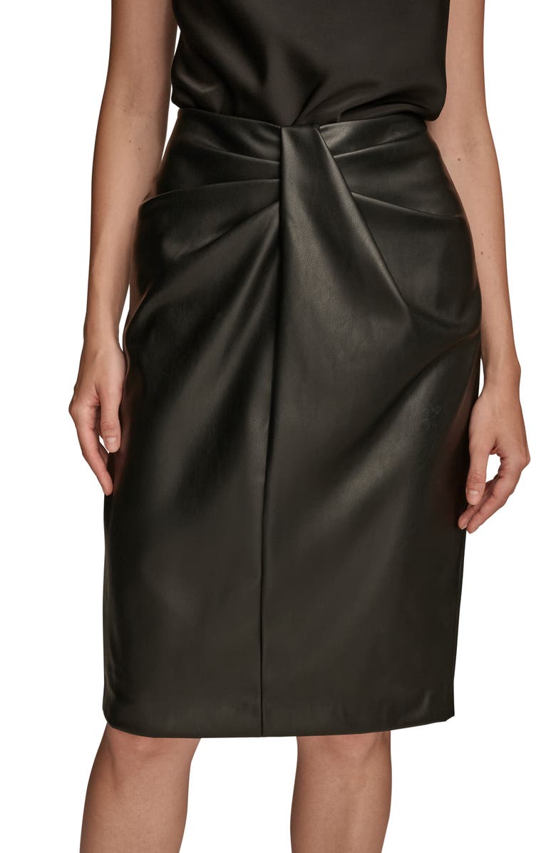 Donna Karan New York Drape Detail Faux Leather Pencil Skirt, Alternate, color, Black