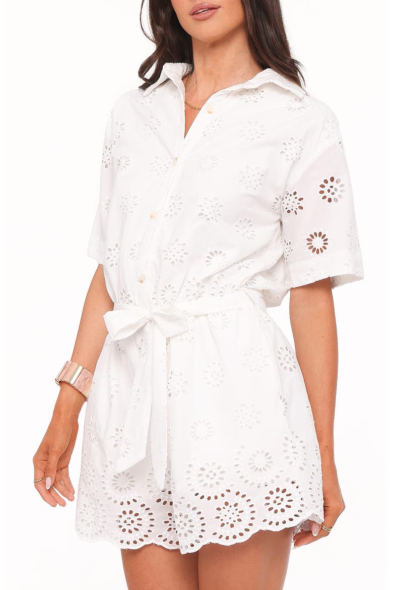 Jamie Tie Front Cotton Romper, Alternate, color, WHITE BRODERIE