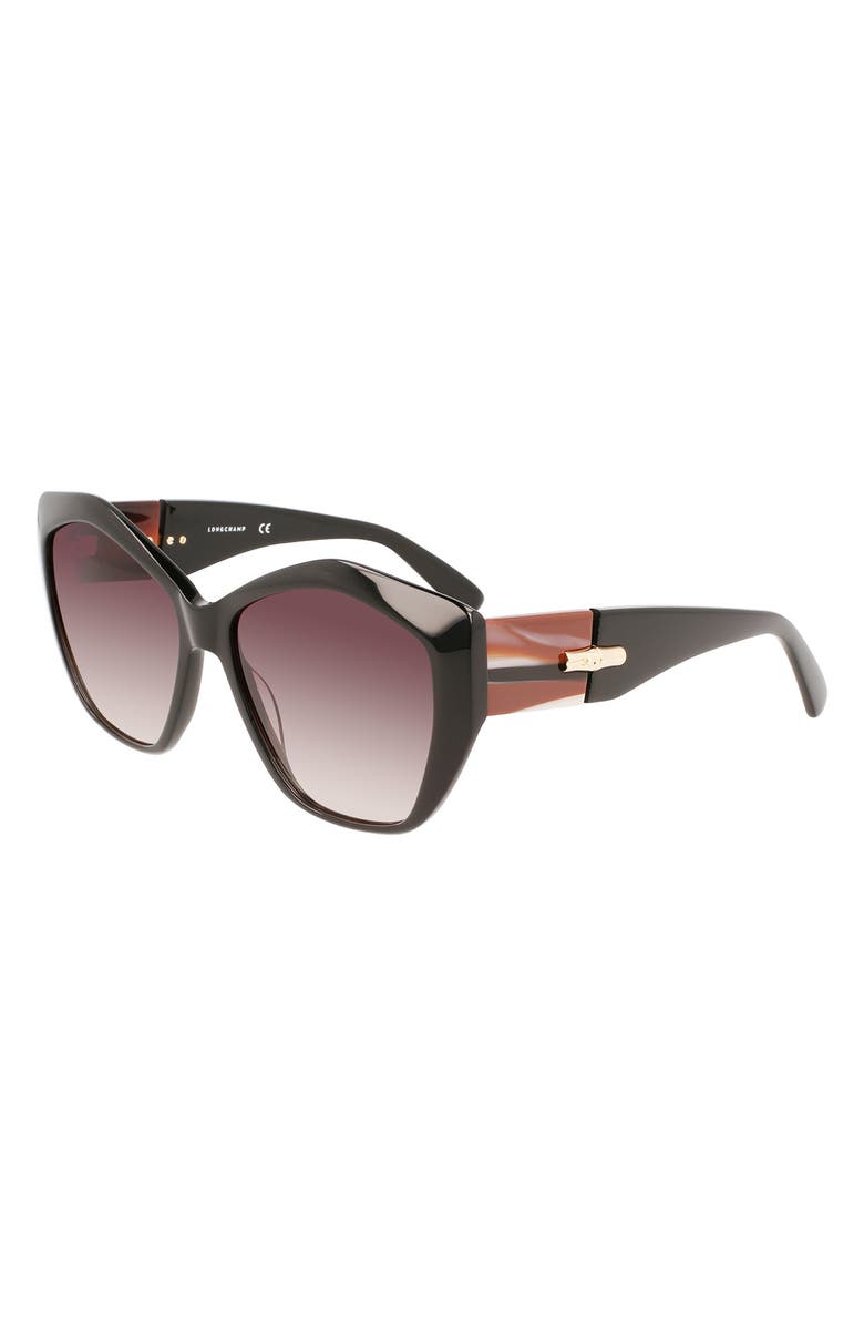 Longchamp 57mm Roseau Tea Cup Sunglasses, Alternate, color, Black