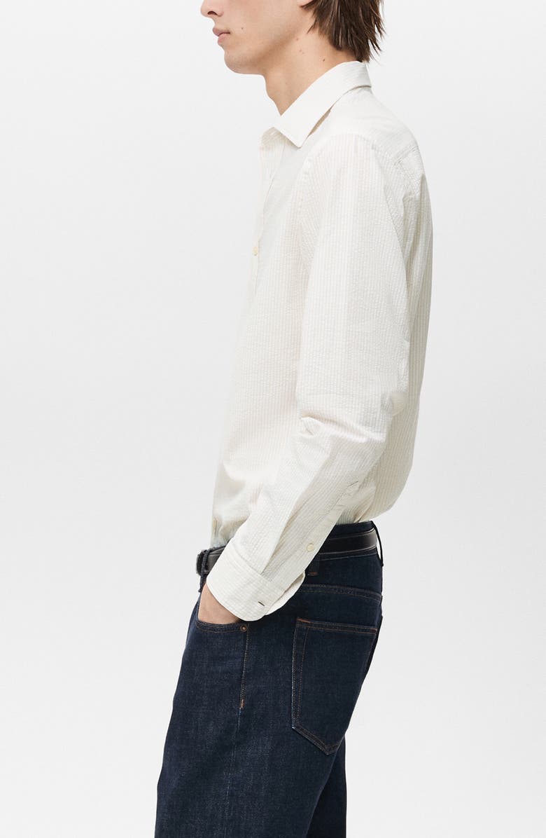 MANGO Regular Fit Stripe Seersucker Button-Up Shirt, Alternate, color, Sand