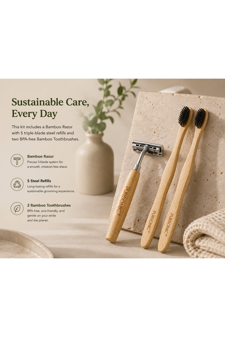 Eco Friendly Razor & Toothbrushes Combo Pack, Alternate, color, Multicolor