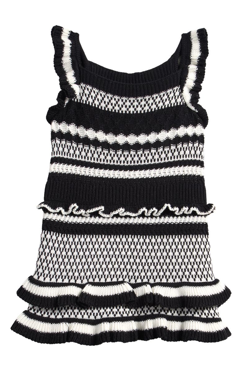 Splendid Kids' Ruffle Cotton Blend Sweater Dress, Main, color, Jet Stream/ Blck
