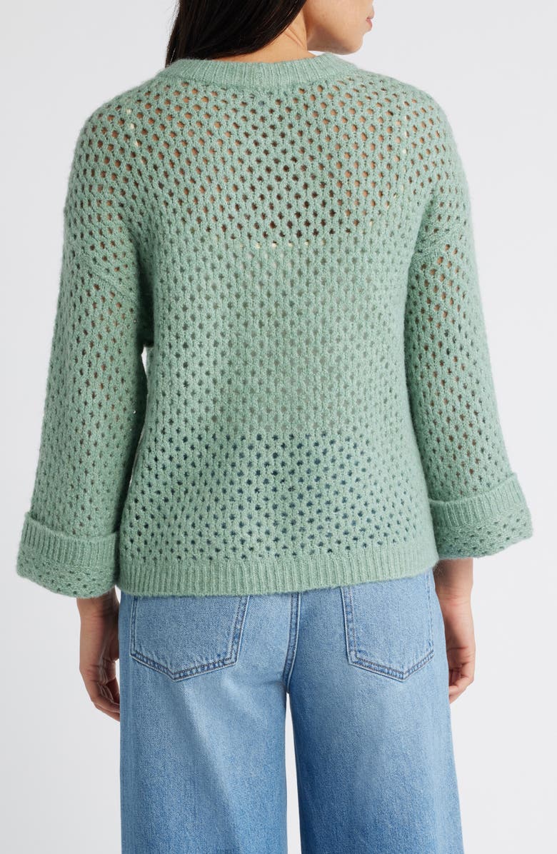 Wit & Wisdom Open Stitch Cuffed Sweater, Alternate, color, Heather Spruce