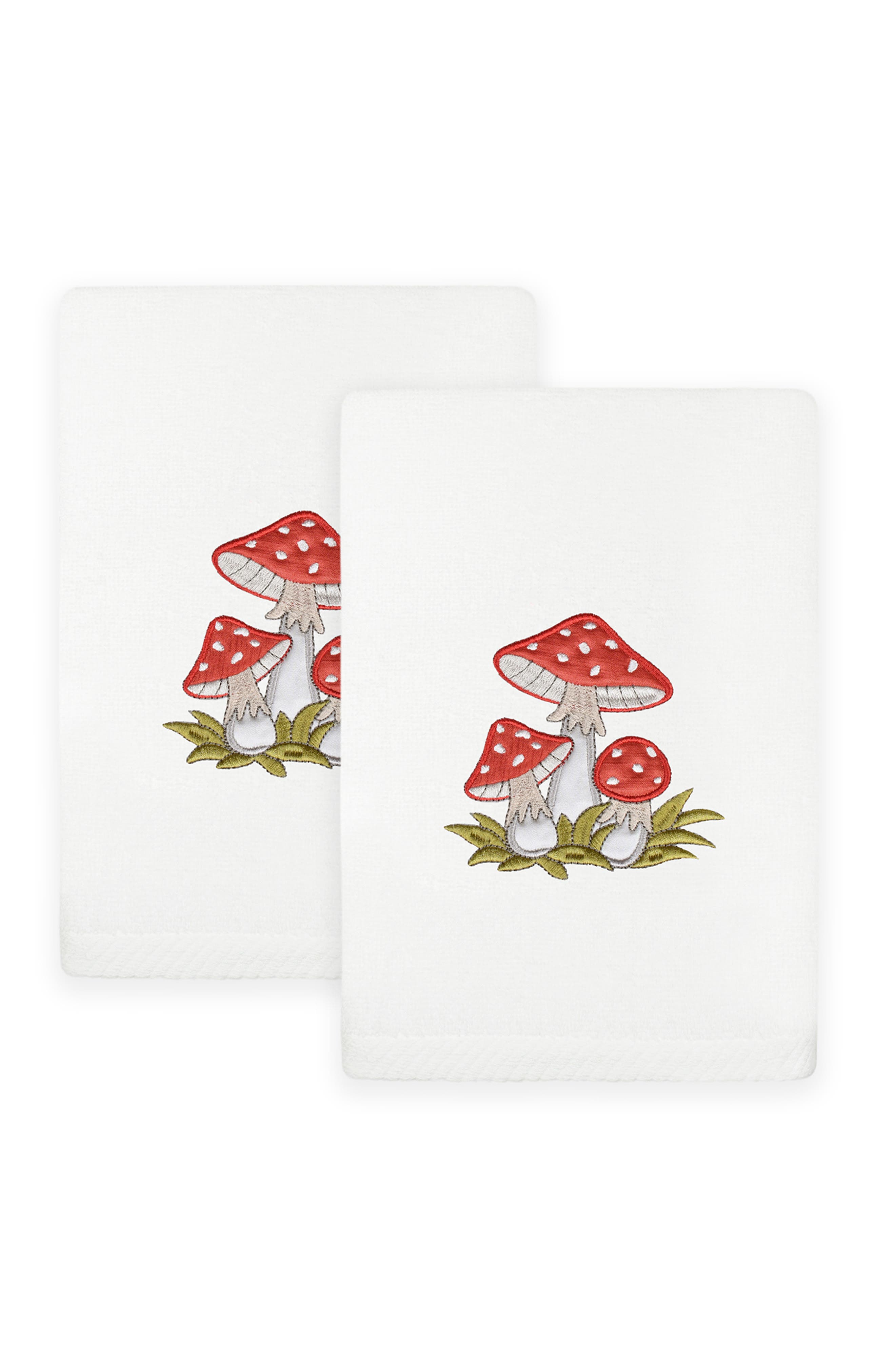 Linum Home Textiles Set of 2 Spring Mushrooms Embroidered Turkish Cotton Hand Towels