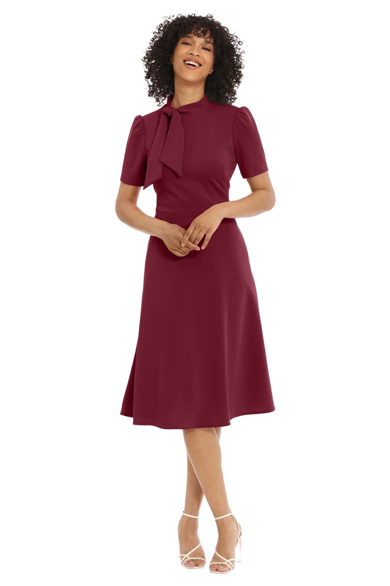 Short Sleeve Necktie Midi Dress, Alternate, color, ARRESTING BURGUNDY