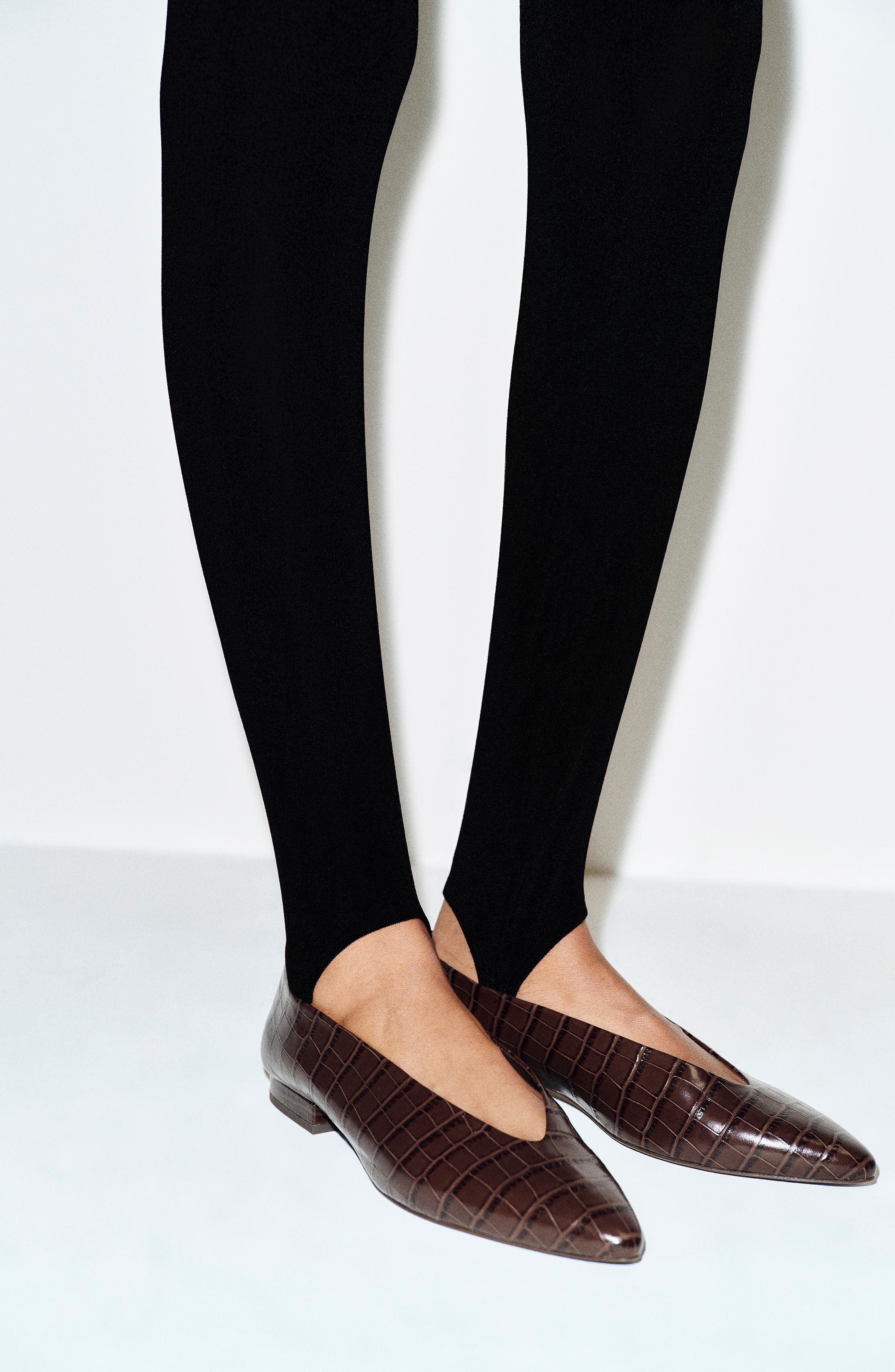 Calista Pointed Toe Leather Flat, Alternate, color, CHOCOLATE CROC