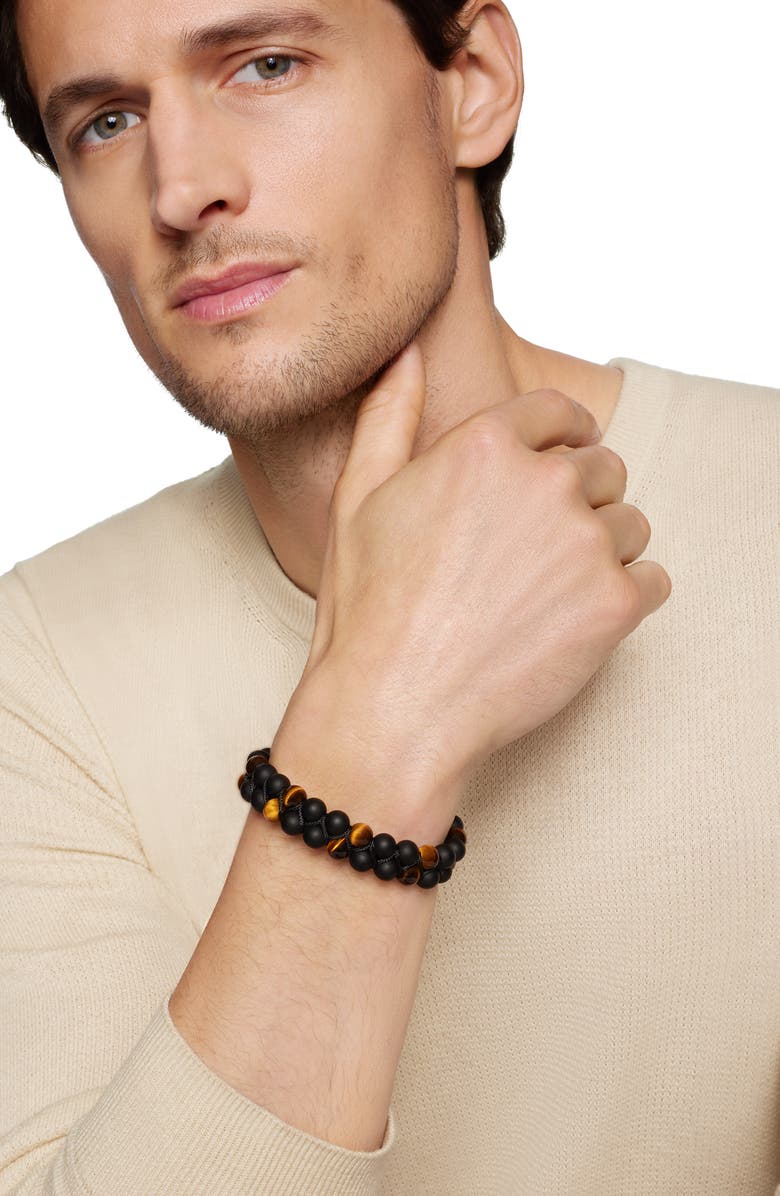 David Yurman Spiritual Beads Two Row Woven Bracelet, 8mm, Alternate, color, Zdnublack Onyx