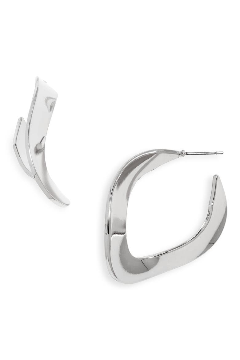 Twisted Ribbon Hoop Earrings, Main, color, RHODIUM