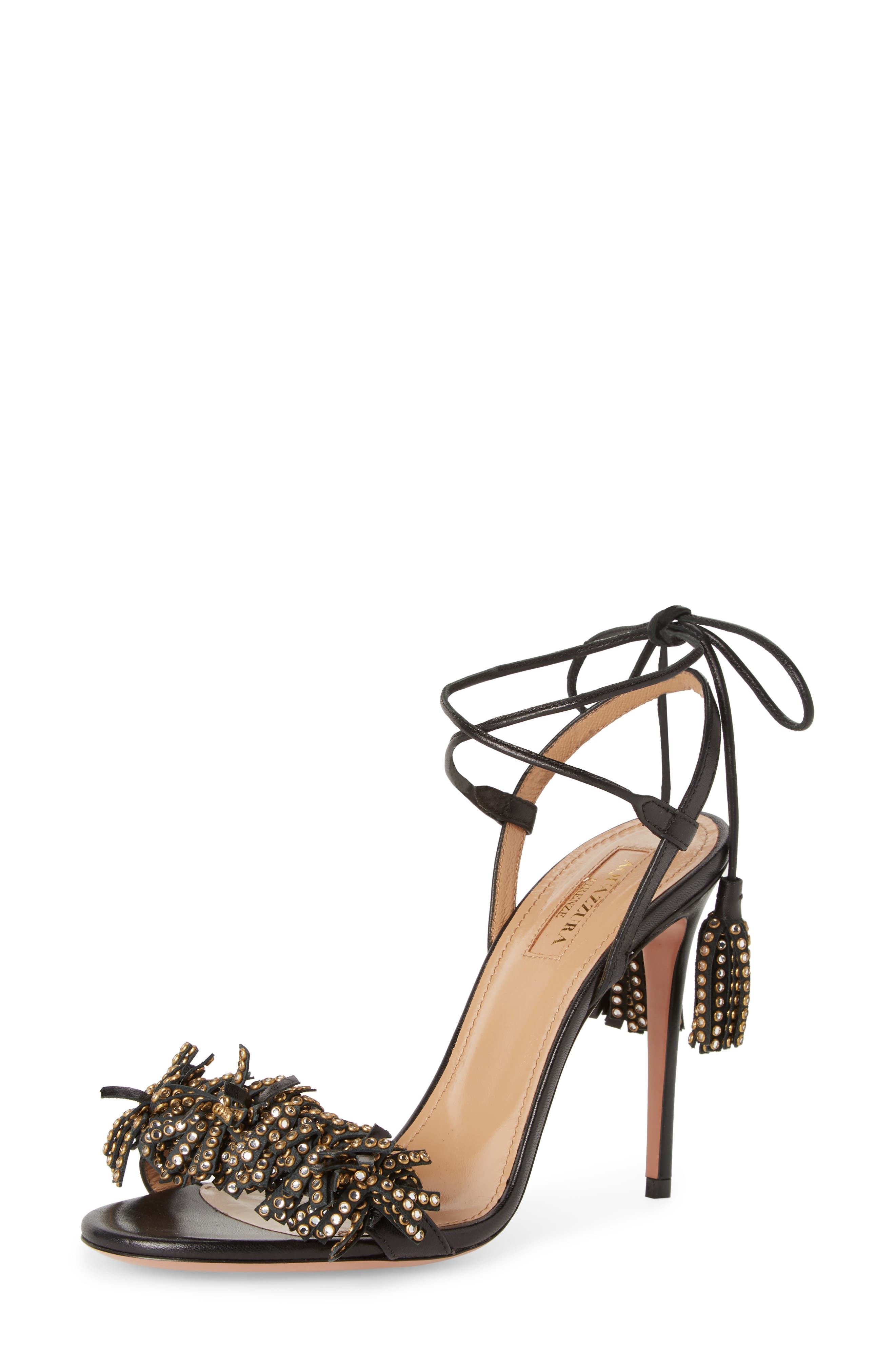 Aquazzura Wild Crystal Fringe Sandal, Main, color, 