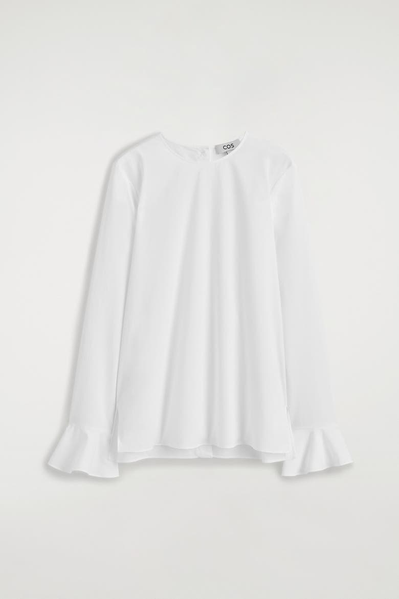 Flared-cuff Cotton Blouse, Alternate, color, WHITE