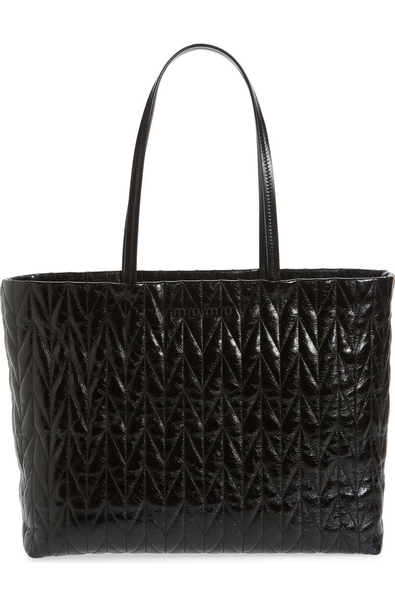 Miu Miu Trapuntato Quilted Calfskin Leather Tote, Main, color,