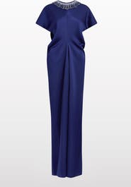 Jenny Packham Novak Embellished-Collar Maxi Dress