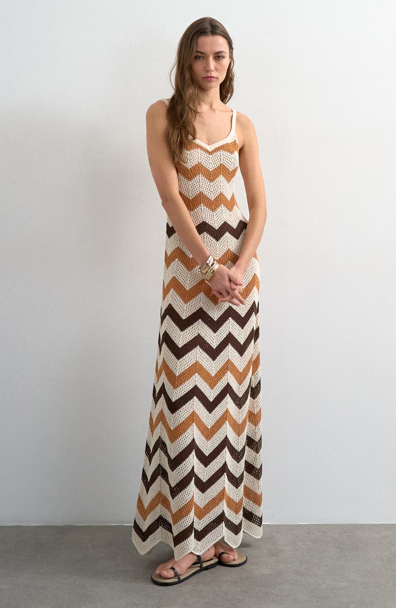 Topshop Chevron Stripe Open Stitch Maxi Dress, Main, color,