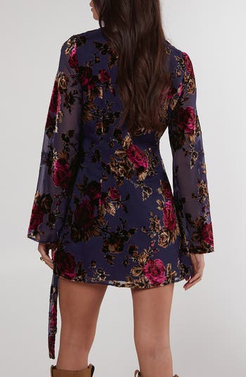 Devoré Floral Long Sleeve Chiffon Minidress