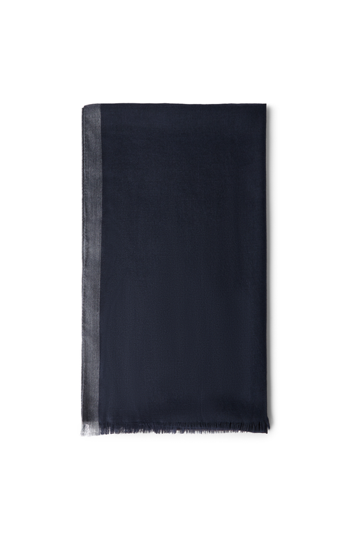 Brunello Cucinelli Cashmere And Silk Scarf With Stripe In Blue