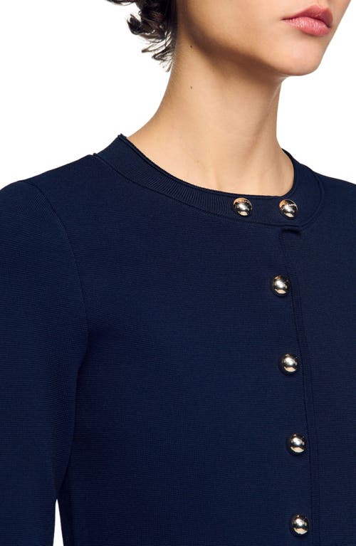 Sandro Short Button-up Knit Dress In Navy Blue