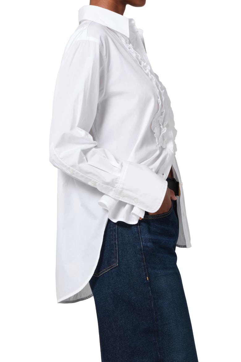 Ruffle Relaxed Fit Cotton Button-Up Shirt, Alternate, color, WHITE