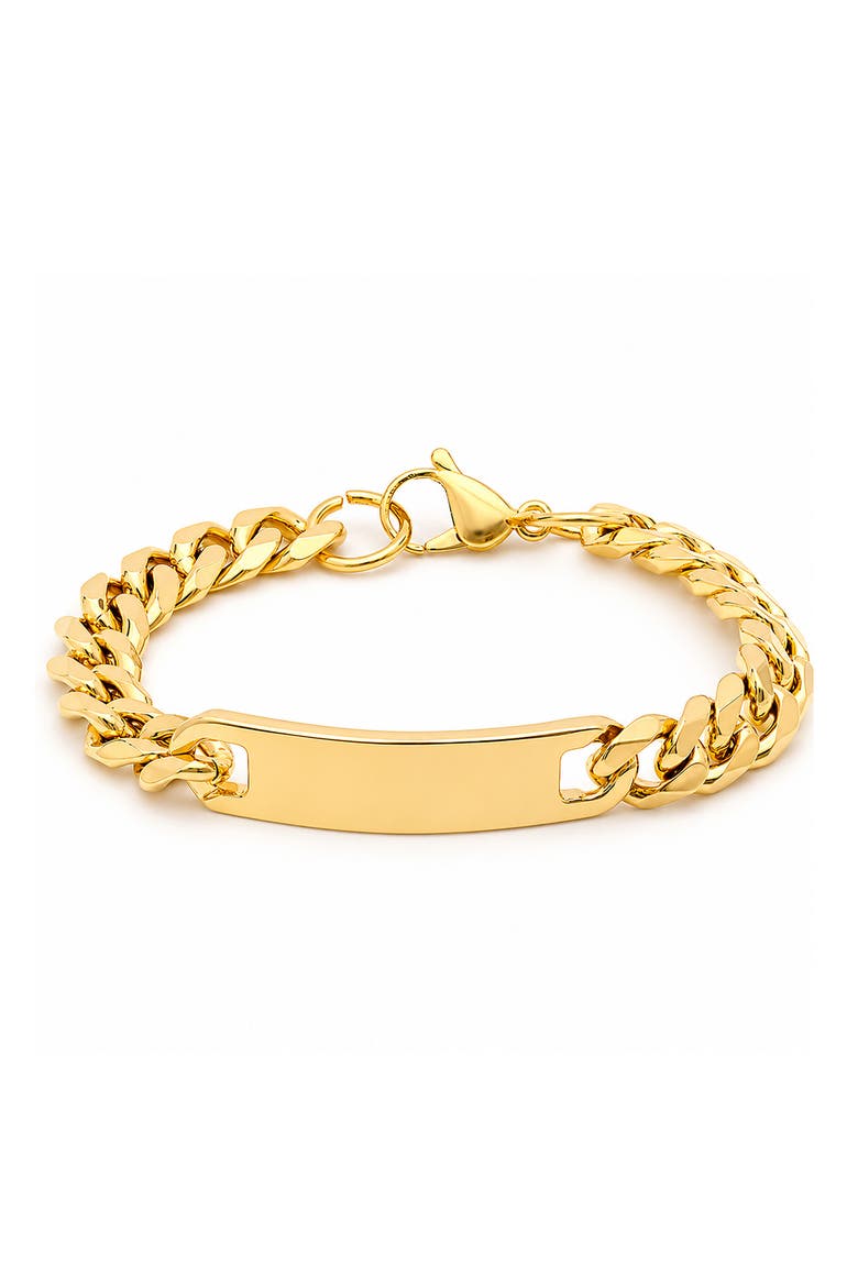 Men's 18k Gold Plated ID Curb Chain Bracelet, Main, color, GOLD