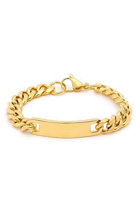 Men's 18k Gold Plated ID Curb Chain Bracelet