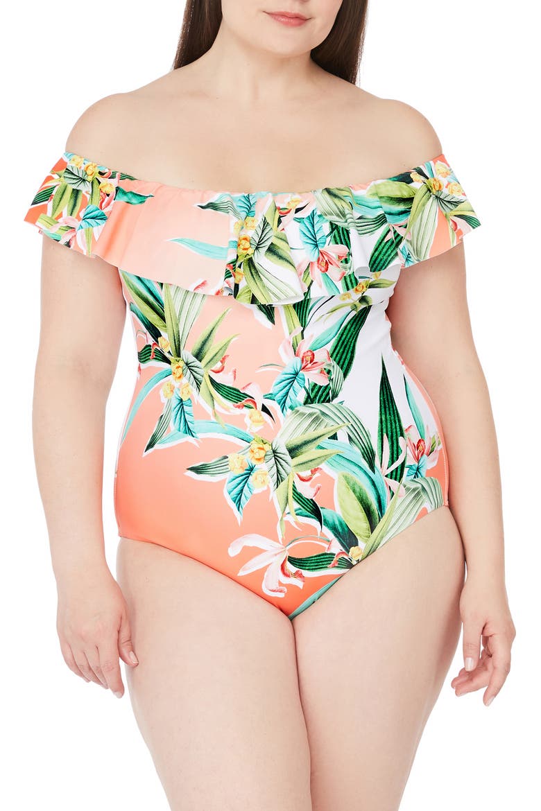 Costa de Prata Off the Shoulder One-Piece Swimsuit, Main, color, MULTI