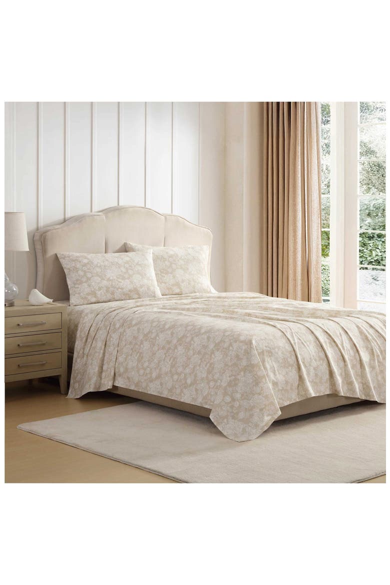 Meredith Floral 200 Thread Count Cotton Percale Sheet Set, Alternate, color, LIGHT BROWN