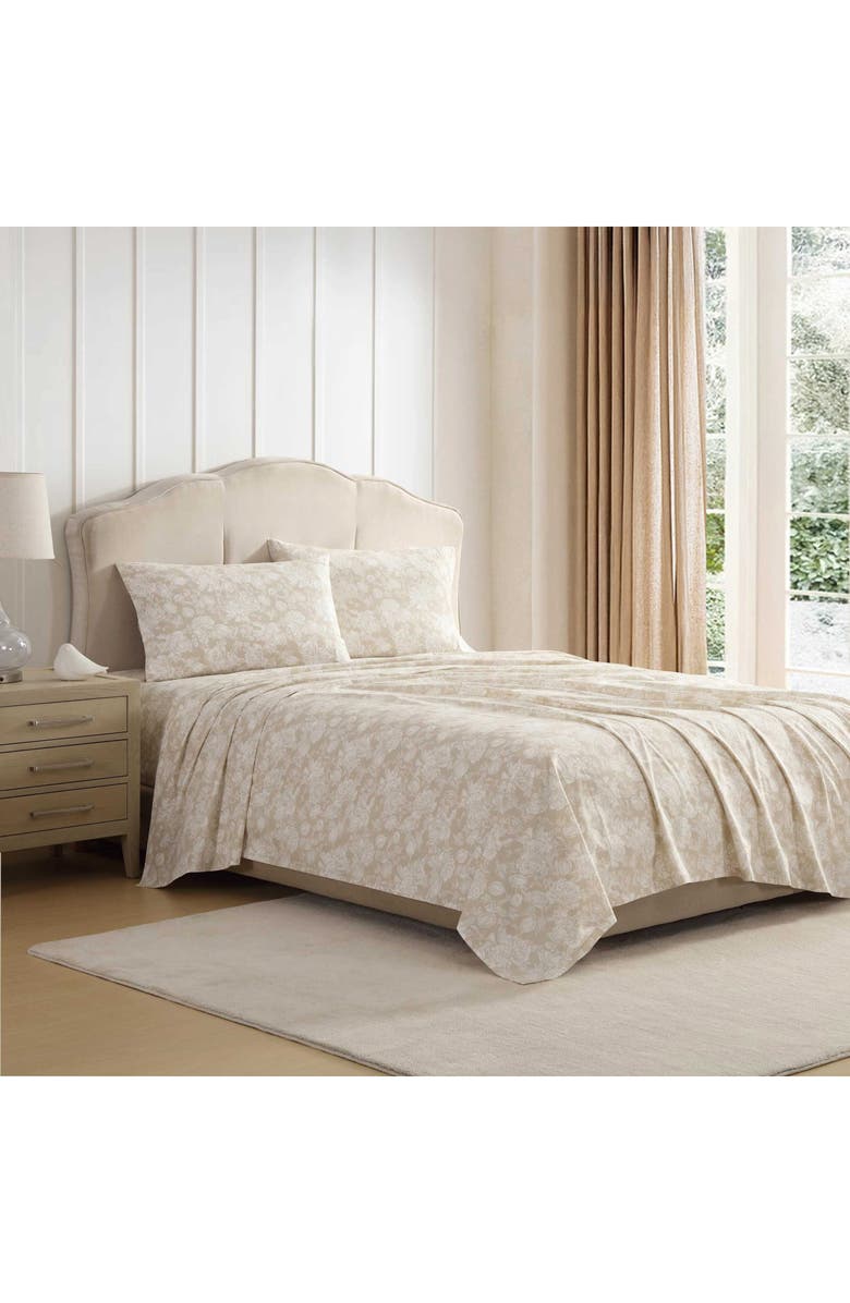 Laura Ashley Meredith Floral 200 Thread Count Cotton Percale Sheet Set, Alternate, color, Light Brown