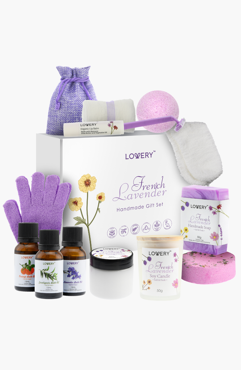 Lovery French Lavender 18-Piece Handmade Gift Box, Main, color, Lavender