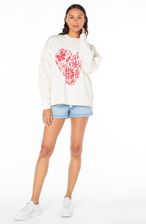 Roxy Line-up Heart Oversize Graphic Sweatshirt In White