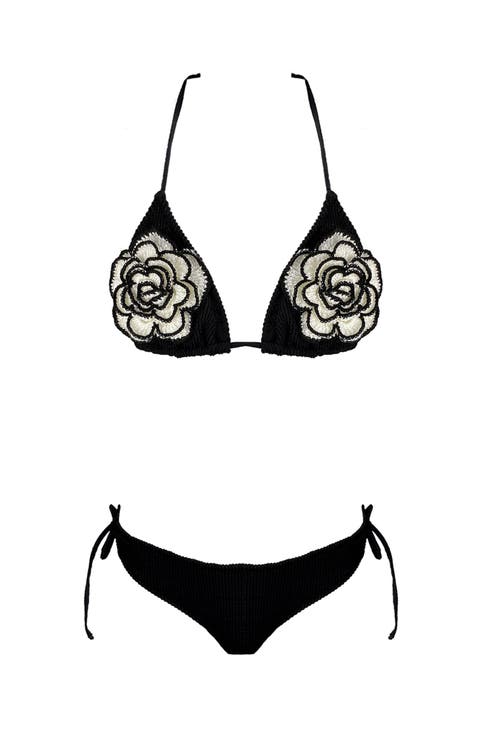 Kids' Triangle Hand-Made Crochet Flower Detail Two-Piece Swimsuit