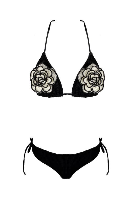Nessi Byrd Kids' Triangle Hand-made Crochet Flower Detail Two-piece Swimsuit