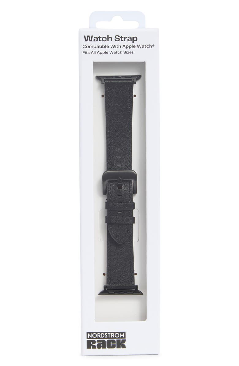 NORDSTROM RACK Leather Apple Watch<sup>®</sup> Watchband, Main, color, Black- Silver