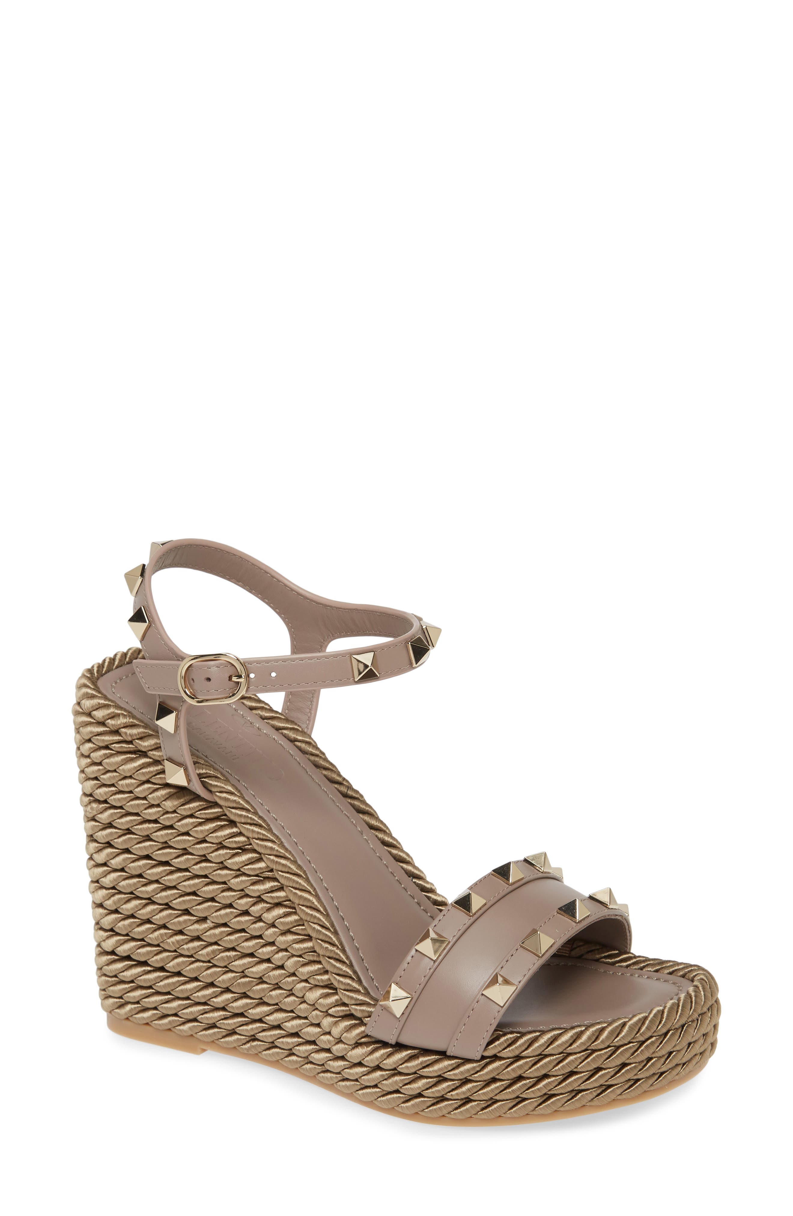 Rockstud Thorchon Espadrille Wedge Sandal, Main, color, TAUPE