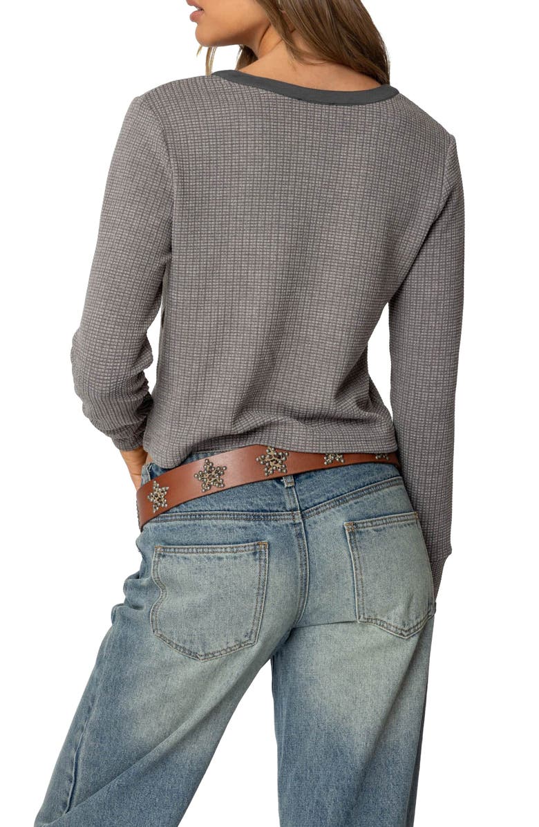 EDIKTED Ruth Long Sleeve Waffle Stitch Henley, Alternate, color, Gray-Melange