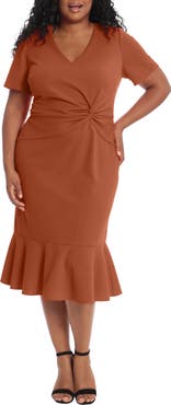 London Times V-Neck Twist Midi Dress