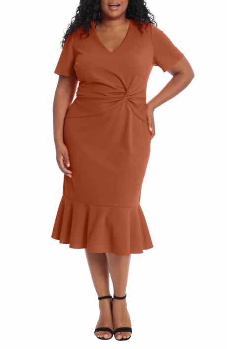 London Times V-Neck Twist Midi Dress