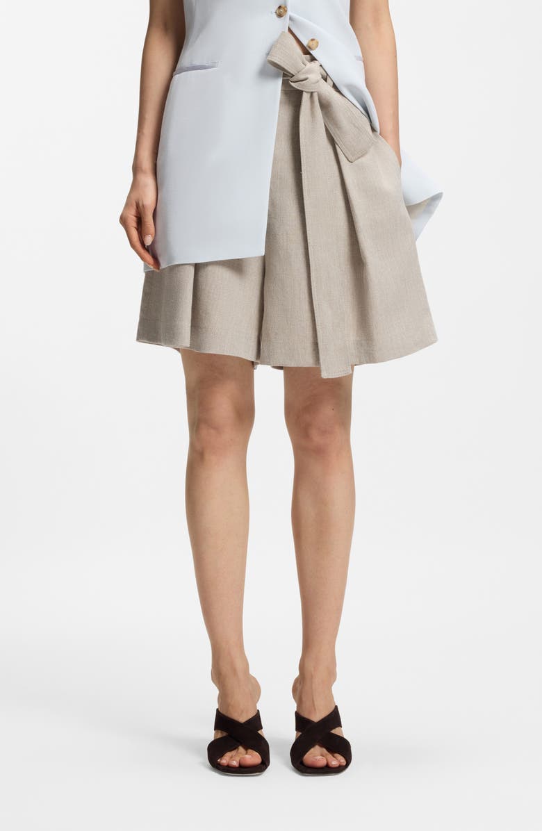 BOSS Tojuna Belted High Waist Shorts, Main, color, Herringbone Linen