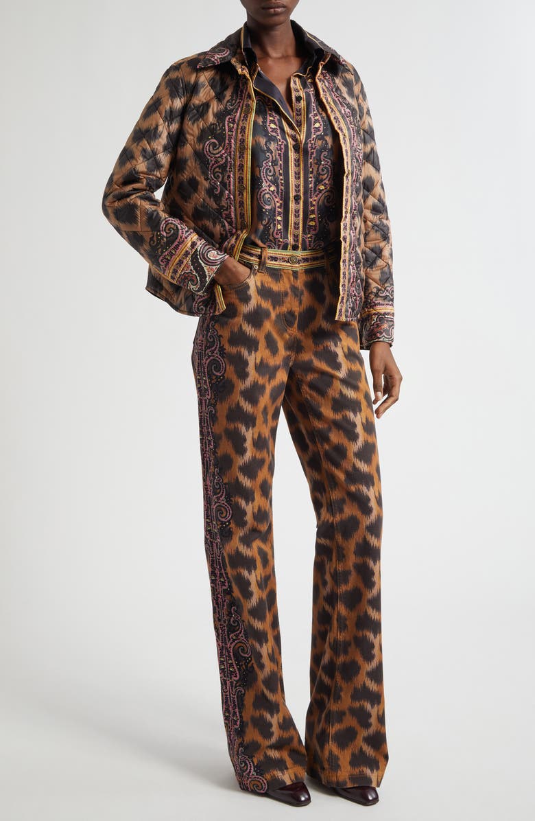 Etro Print Quilted Down Jacket, Alternate, color, Dark Brown