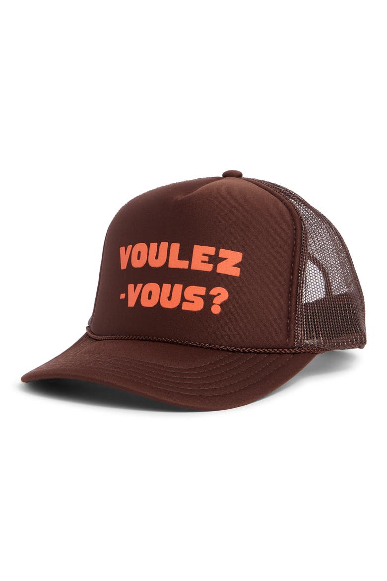 Voulez Vous Snapback Trucker Hat, Main, color, CHOCOLATE